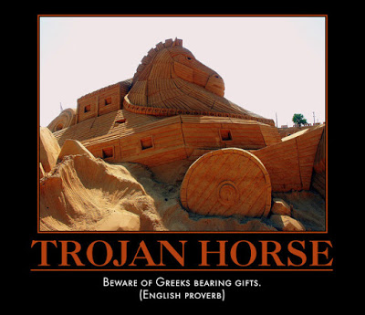 sand sculpture of Trojan Horse