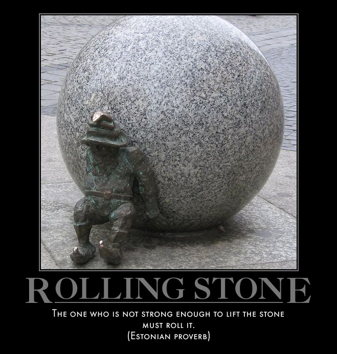 dwarf pushing round stone