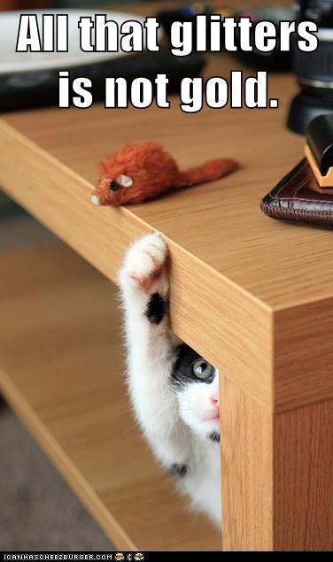 cat reaches for toy mouse